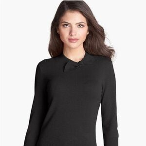 Kate Spade New York Black Wool-Cashmere Bow-Neck 3/4 Sleeve Sweater